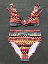 Boden Swimsuit Womens 8 Multicolor Ikat Bikini High Waisted Ruffle Lined Stretch picture