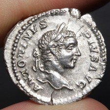Caracalla Denarius 207AD Choice VF Ancient Roman Empire Silver Coin Mars War God picture
