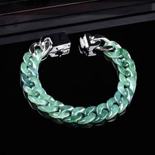 Real Grade A Natural Jadeite Jade Cuban Chain 11mm Curb Link Bracelet 6-8.6inch picture