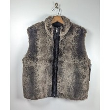 Wooly Bully Lodge Vest Womens Size Large Faux Fur Reversible Zip Winter USA NEW picture