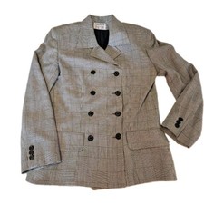 Vintage BERGDORF Goodman Womens Houndstooth Blazer Black White Small picture