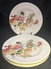 Three (3) Pier 1 Imports Park Avenue Puppies Dogs Salad Dessert Plates 8.75” picture