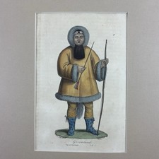 Antique c1844 Hand Colored Engraving Greenland Inuit Hunter Massard Choubard picture