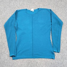 Carlisle New York Silk Blend Chevron Rib Knit Sweater S Teal Blue Quiet Luxury picture