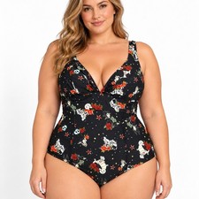 Torrid Disney Villains Tattoo Print One Piece Swimsuit Black Plus Size 22-24 NWT picture