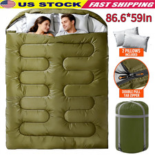 Double Sleeping Bag for Adults Queen Size XL,Oversized Sleeping Bags W/2 Pillows picture