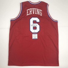 Autographed/Signed Julius Erving Dr. J Philadelphia Red Jersey Beckett COA picture