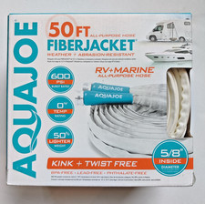 Aqua Joe RV Water Hose, Fiber Jacket, 50 Ft Heavy-Duty, Expandable - White New picture