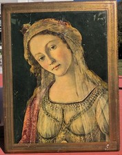 Vintage Fratelli Alinari Florence Wood Plaque Piero di Cosimo Mary Magdalene Art picture