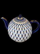 Lomonosov Cobalt Net Tulip Teapot 1800ml 22k Gold Stunning picture