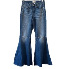Shyanne Womens Blue Super Flare Leg Destructed Fray Hem Jeans Size 29 Inseam 34” picture