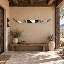 Longhorn Wall Decor 67” Wide Genuine Mounted Steer Horns Western Ranch Decor picture