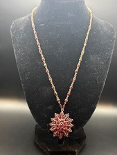 Vintage Red Garnet Starburst Statement Necklace with Locket-Style Pendant picture