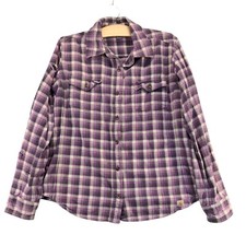 Carhartt Women's Hamilton Flannel Button-Up Shirt Purple Plaid Large 12/14 picture