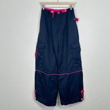 90s Y2K Buggirl Rave Skater Pants Size Large Blue Techwear Cyber Cargo Nylon picture