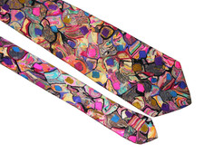 MENS RARE PAPILLON ITALY ABSTRACT PRINT WITH CRYSTAL'S NECK TIE EUC picture