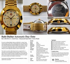 Rado DiaStar Automatic Day-Date 648.0413.3 Gold Tone Swiss Watch Blue Markers picture