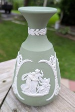 Vintage Vase Wedgwood Jasperware Sage Green White England 5