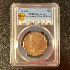 1969-D Kennedy Half Dollar 50C PCGS Genuine Questionable Color AU Detail 40% picture