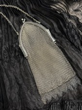 Antique 1900 Edwardian Silver Mesh Chainmail Purse Flapper Cathedral Evening  picture
