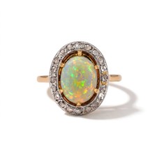 Antique Victorian 18k Gold & Platinum Halo Ring — 1.5ct Australian Opal & Diamon picture
