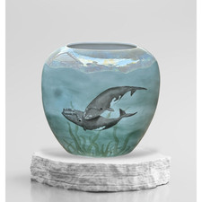 Vintage Handmade Painted Whale Ocean Porcelain Vase Decor Signed Inger Signed  picture