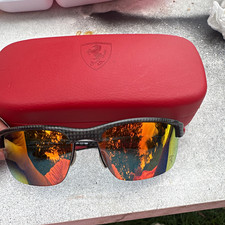 Oakley Men's Wrap Sunglasses Carbon Fiber Gray Frame Orange Mirrored Lenses picture