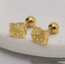Hello Kitty Minimilist Kawaii Cute 18K Gold  Steel Screw Back Stud Earrings picture