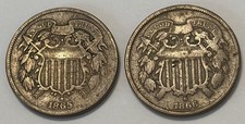 1865 1866  2c Piece United States 2 Coins picture
