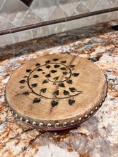 Antique Oriental Hand Painted Leaves Red Wood Tack Head 8.25