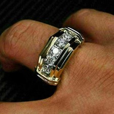 2CT Round Cut Lab Created Diamond Men's Wedding 14k Yellow Gold Plated Band Ring picture