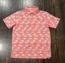 Chubbies Performance Polo Shirt Emma Medium Pink Alligator Print Polyester picture