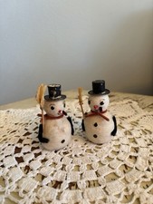2 VTG Spun Cotton Snowman Family Putz Japan 3.25
