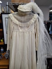 Antique 1920-30 Beaded Pearl long sleeve Wedding Dress w/ Veil picture