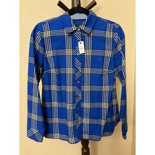 Talbots Petites Blue Plaid Button Down Shirt 100% Cotton Long Sleeve PS NWT picture