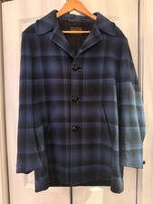 Vintage Large Men's Black and Blue Pendleton Plaid Wool Coat picture