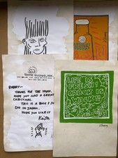 KEIT HARING (4 ITEM) PAITING AND DRAWING ON OLD PAPER SIGNED  STAMPED - HANDMADE picture