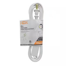 HDX 6 ft 16/2 Indoor Extension Cord White 3 Outlet Light Duty HW1626HDW picture