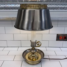 Vintage Colonial Revival Chamberstick Lamp with Metal Shade 1970s picture