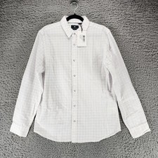 Vustra Shirt Mens Medium White With Blue Plaid Long Sleeve Button Up *NWT* picture