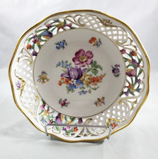 Bavaria SCHUMANN Porcelain Chalet Bowl Wildflower Gold Rim Trim Lace Pierced Vtg picture