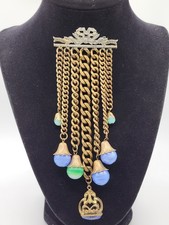 Rare Vintage 1940s REINAD Bow Bar Brooch Seven Cascading Chains Art Glass 6.5