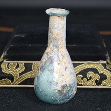 Large Ancient Iridescent Roman Glass Bottle with Patina in Perfect Condition picture