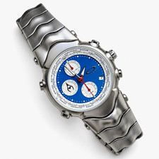 Chronograph Date Analog Wristwatch Blue/White Dial Silver Metal Bracelet picture