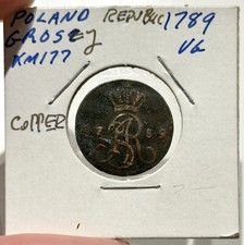 1789 Poland Lithuania Grosz Koronny Stanislaw Copper Coin KM 177 picture