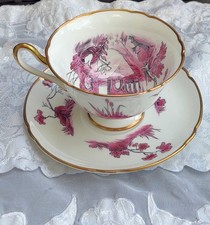 Vintage Shelley Dainty Castle Pink Bone China Cup & Saucer Gold Rim #13266 picture