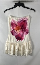 Windsor Women's Ivory Floral Strapless Tiered Ruffle Mini Dress Sz M NWT picture