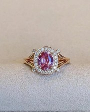 2.20 Ct Oval Cut Natural Pink Sapphire & Diamond Wedding Ring 14K Yellow Gold picture