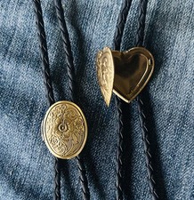 Bronze/Antique Gold Heart Locket Bolo Tie: You CHOOSE Locket  +  picture