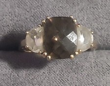 14k EMA Yellow Gold Brown Smokey Quartz & White Topaz Size 6.75 Tested picture
